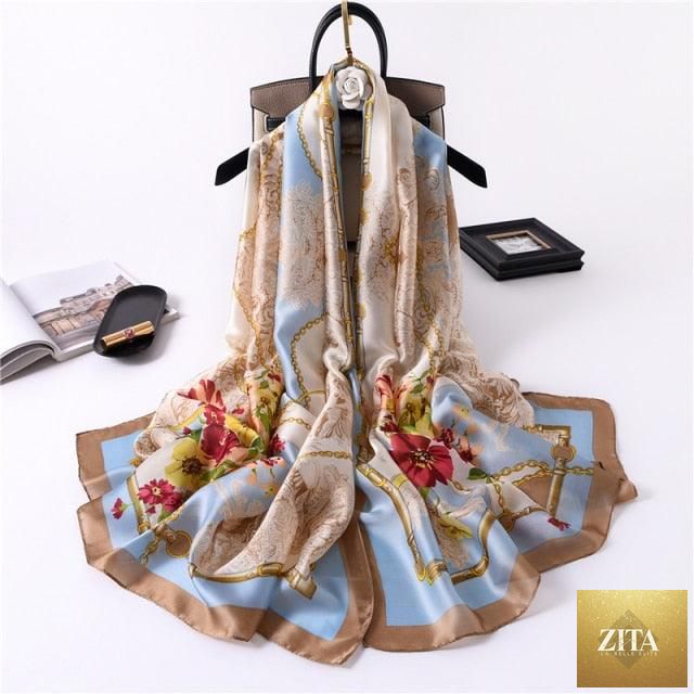 Stevvex luxury long silk winter scarf with print, versatile head wrap, neck scarf, and hijab for women, stylish and elegant.