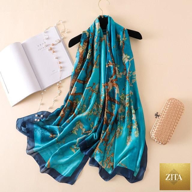 Stevvex luxury winter long silk scarf with floral print, versatile head wrap and hijab for women, stylish and elegant accessory.