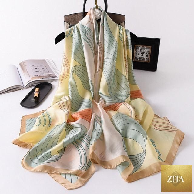 Stevvex luxury long silk winter scarf with print, versatile head wrap, neck scarf, and hijab for women, stylish and elegant.