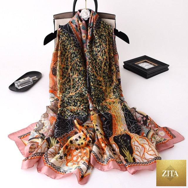 Stevvex luxury winter silk scarf with print, long design, versatile head wrap, neck scarf, and hijab for women.
