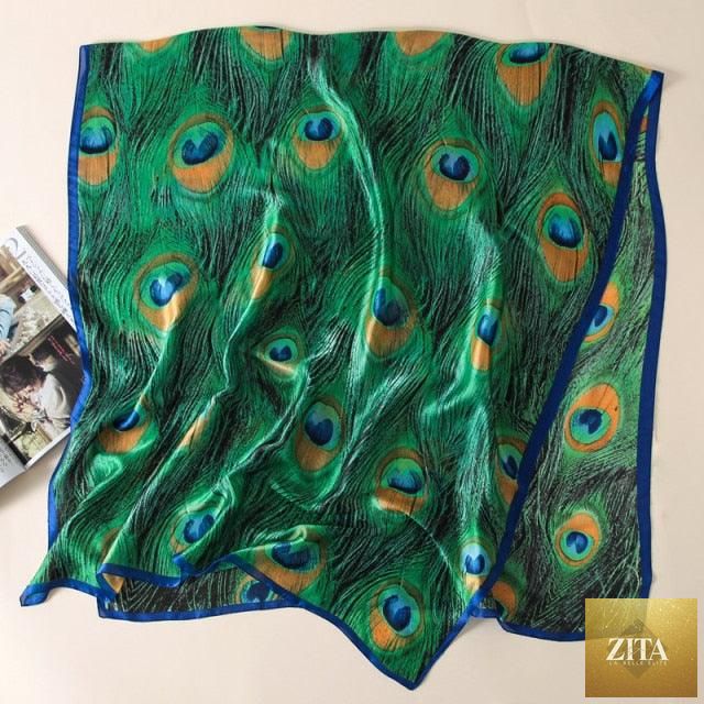 Stevvex luxury long silk scarf with print, styled as a head wrap and hijab, featuring elegant neck and shoulder coverage.