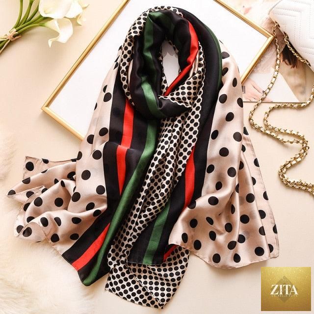 Stevvex luxury winter silk scarf with floral print, styled as a wrap, head wrap, or hijab for women, elegant and versatile.