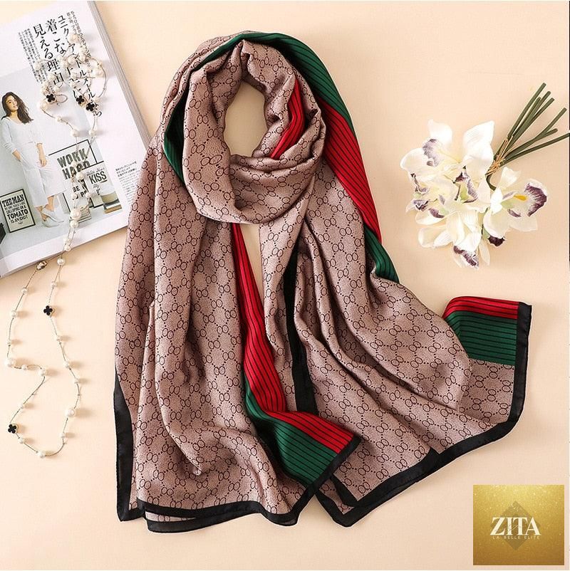 Stevvex luxury long silk scarf with floral print, versatile head wrap, neck scarf, and hijab for women, stylish winter accessory.