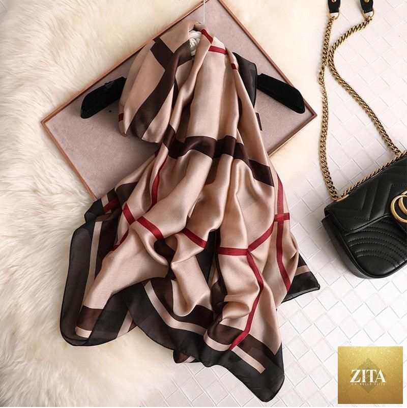 Stevvex luxury long silk winter scarf with print, versatile head wrap and hijab, styled for women and fashion accessories.