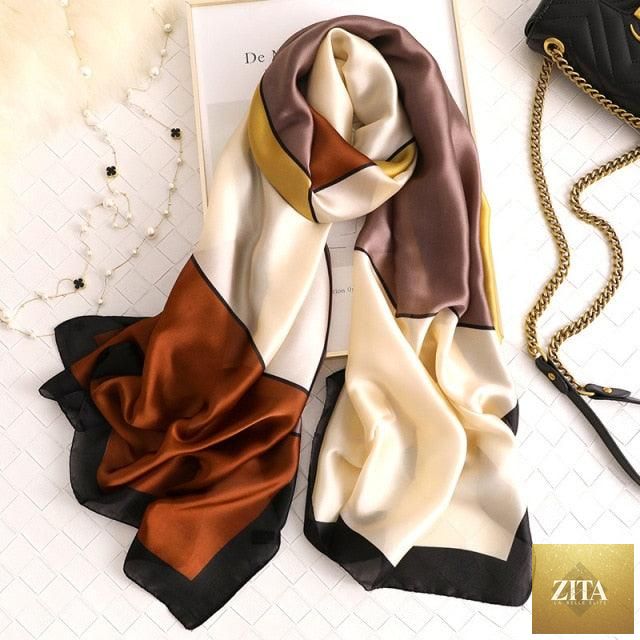Stevvex luxury winter silk scarf with print, long cotton style, stylish head wrap, hijab, and neck scarf for women.