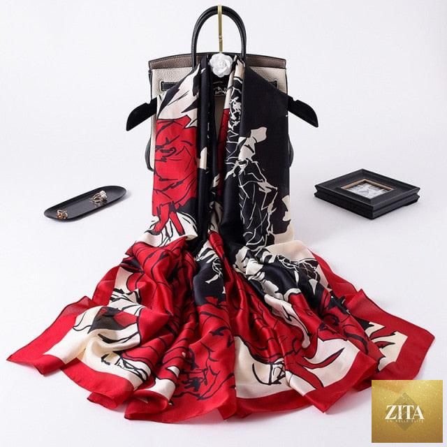 Stevvex luxury winter long silk scarf with print, styled as a head wrap, neck scarf, and hijab for women, elegant and versatile.