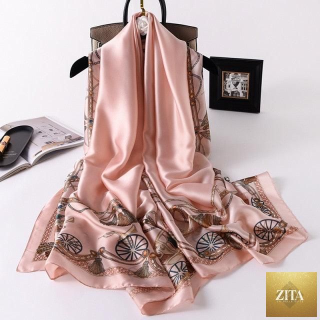 Stevvex luxury winter long silk scarf with print, styled as a head wrap, neck scarf, and hijab, suitable for women.