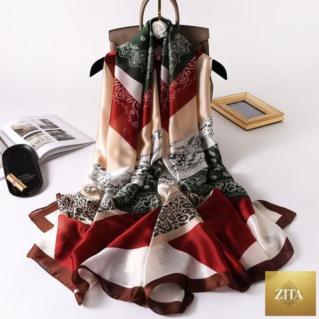 Stevvex luxury winter long silk scarf with print, versatile head wrap, neck scarf, and hijab for women, stylish and elegant.