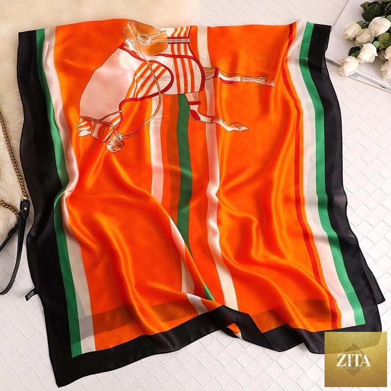 Stevvex luxury long silk scarf with print, stylish head wrap and hijab, perfect for women’s winter fashion and accessories.