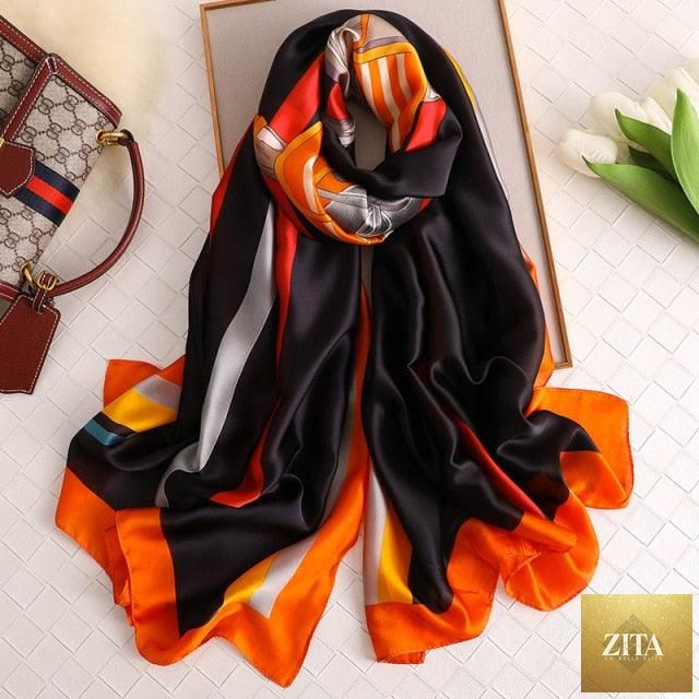 Stevvex luxury long silk winter scarf with print, versatile head wrap, neck scarf, and hijab for women, stylish and elegant.