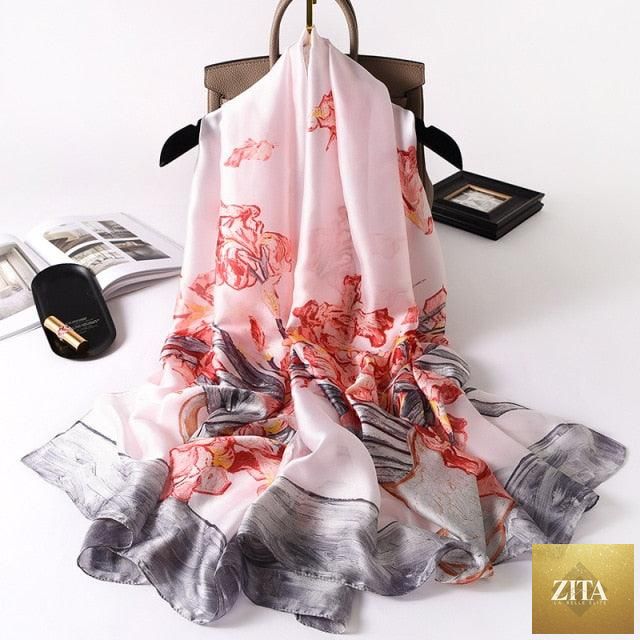 Stevvex luxury long silk scarf with print, versatile wrap, head and neck scarf, stylish hijab for women, winter accessory