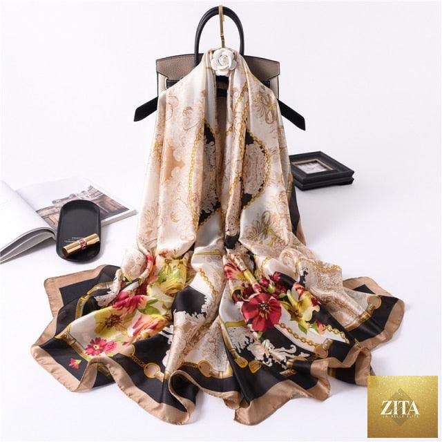 Luxury Stevvex winter silk scarf featuring a printed design, long length, stylish head wrap, neck scarf, and hijab for women.