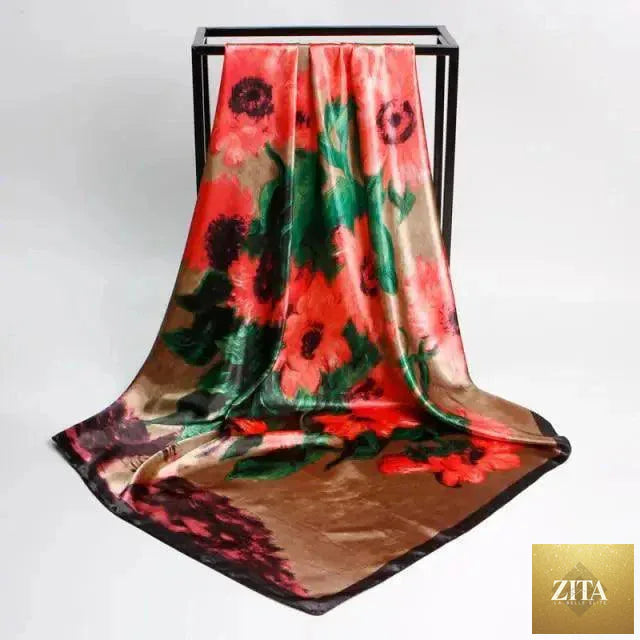 Stevvex silk satin hijab scarf for women, 90x90cm square with colorful print, elegant fashion accessory for ladies.