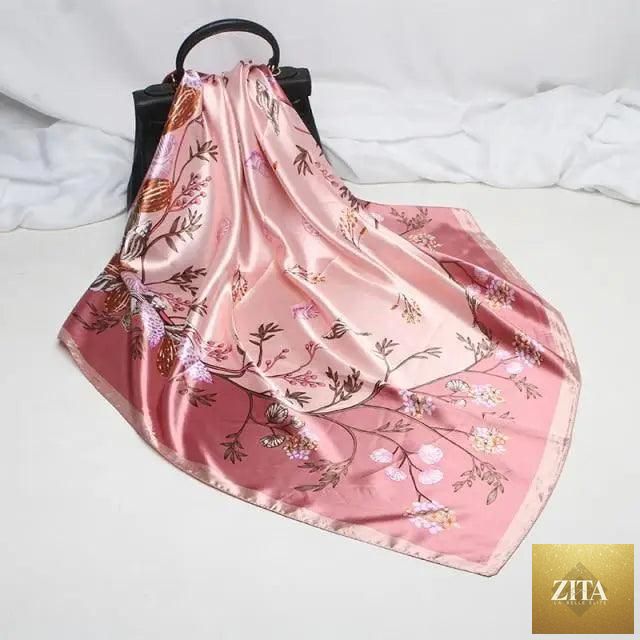 Stevvex silk satin hijab scarf for women with a colorful print, measuring 90x90cm, fashionable square shawl and bandana style.