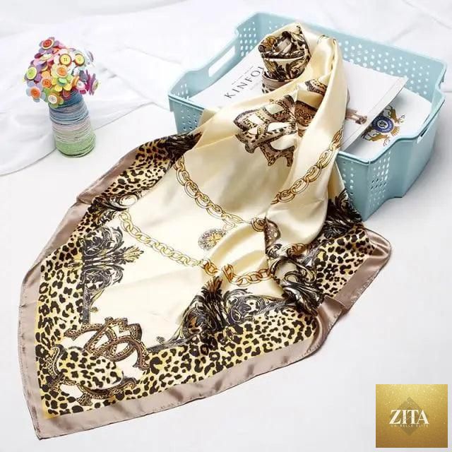 Elegant Stevvex silk satin scarf for women, featuring a vibrant printed design, square 90x90cm shawl perfect for stylish hijab and bandana looks