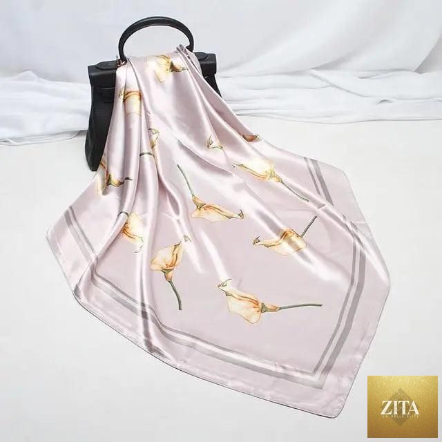 Stevvex elegant women's silk satin scarf with floral print, 90x90cm square shawl, versatile hijab and fashion accessory.
