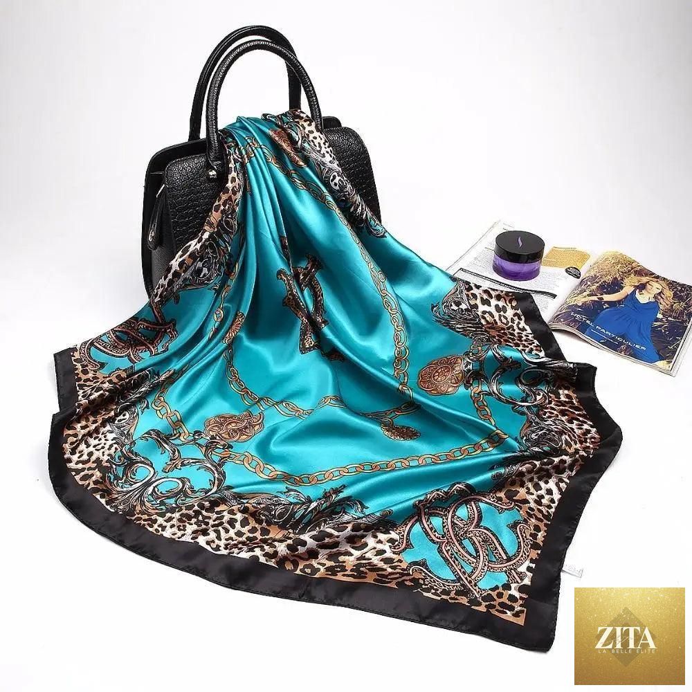 Stevvex elegant women's silk satin scarf with floral print, square 90x90cm, versatile shawl or hijab accessory.