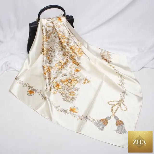Stevvex fashion women's silk satin scarf with floral print, square 90x90cm, versatile shawl or hijab accessory.