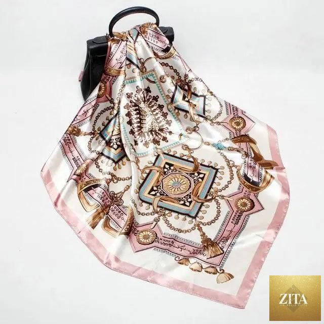 Stevvex fashionable women's silk satin scarf with vibrant print, 90x90cm square shawl, versatile hijab or bandana accessory.