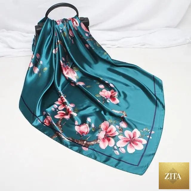 Stevvex fashionable women's silk satin scarf with vibrant print, 90x90cm square hijab shawl for ladies, elegant and luxurious.