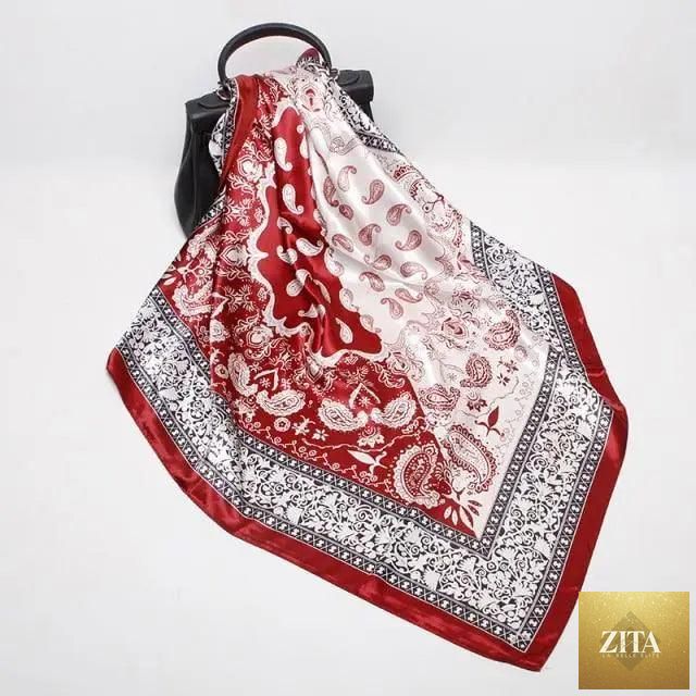 Stevvex elegant women's silk satin scarf with floral print, 90x90cm square hijab shawl, stylish accessory for ladies.