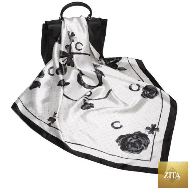 Stevvex fashionable women's silk satin scarf with printed design, square 90x90cm, versatile shawl or hijab accessory.