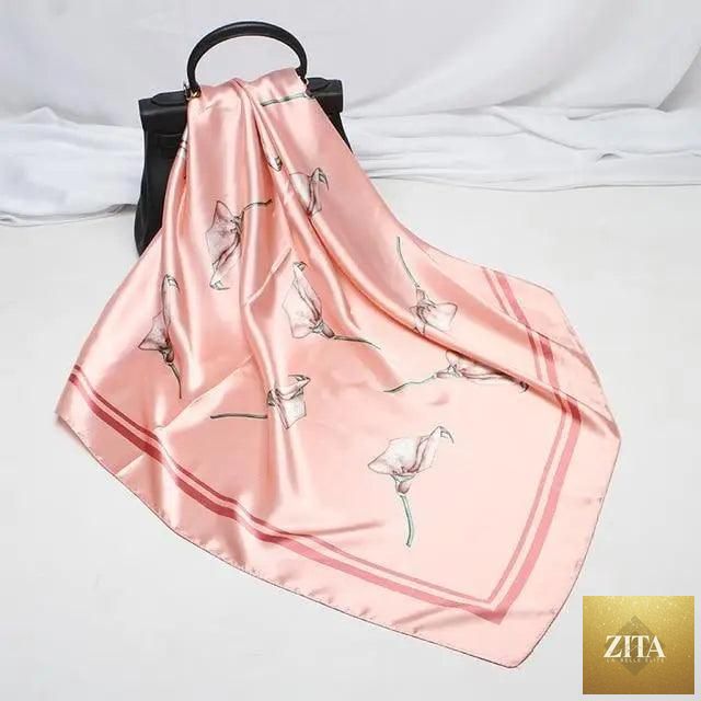 Stevvex elegant women's silk satin scarf with a printed design, measuring 90x90cm, versatile square shawl for fashion and hijab styles.