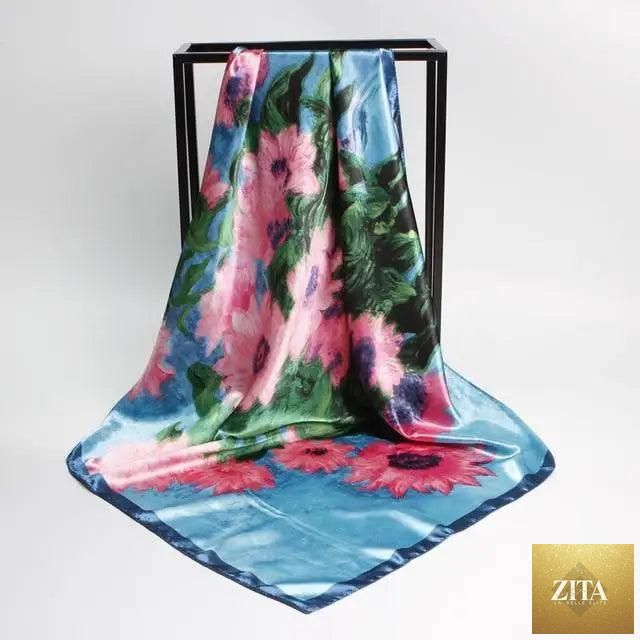 Stevvex silk satin hijab scarf for women featuring a stylish printed design, 90x90cm square luxury shawl or bandana.