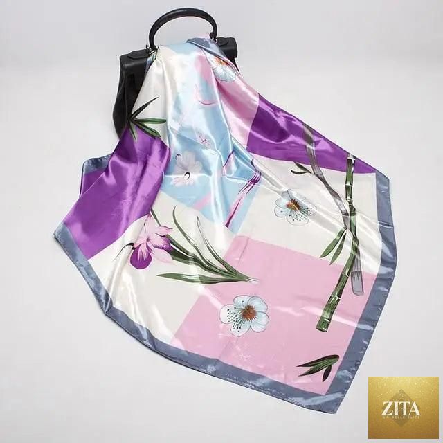 Stevvex fashionable women's silk satin scarf with vibrant print, 90x90cm square shawl, versatile hijab and bandana accessory