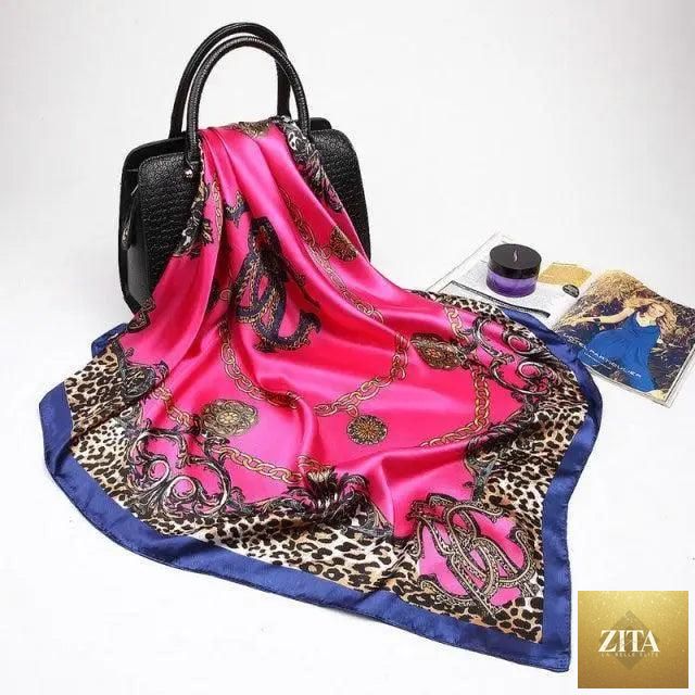 Stevvex women's silk satin scarf with floral print, square 90x90cm, elegant fashion accessory for hijab, shawl, or bandana style.