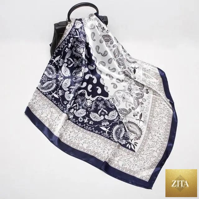 Stevvex luxury silk satin scarf for women with a vibrant print, 90x90cm square design, perfect for hijabs and fashion accessories.