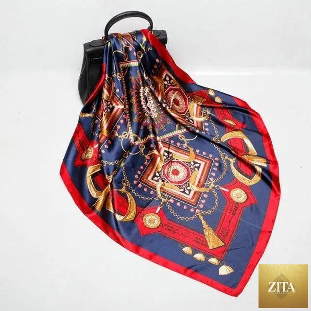 Stevvex silk satin hijab scarf for women with floral print, square shape, 90x90cm, luxurious fashion accessory.
