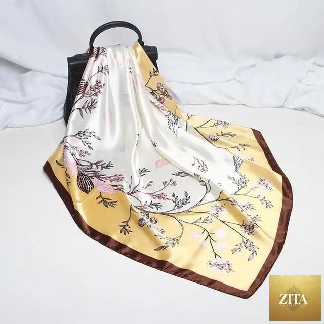 Stevvex fashionable women's silk satin hijab scarf with floral print, 90x90cm square shawl, elegant and luxurious accessory.