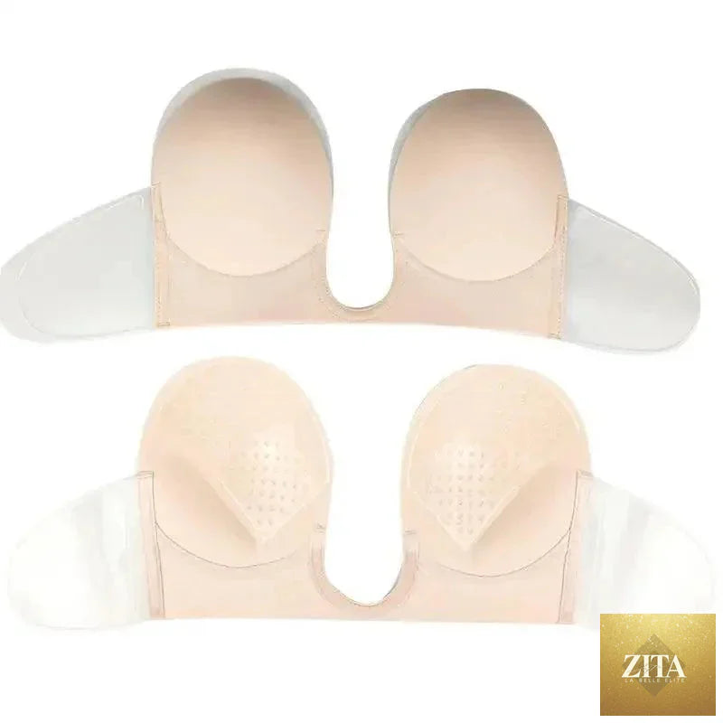 Stevvex New Elegance strapless silicone push-up bra with deep U design, self-adhesive, breathable, ideal for dresses and special occasions.