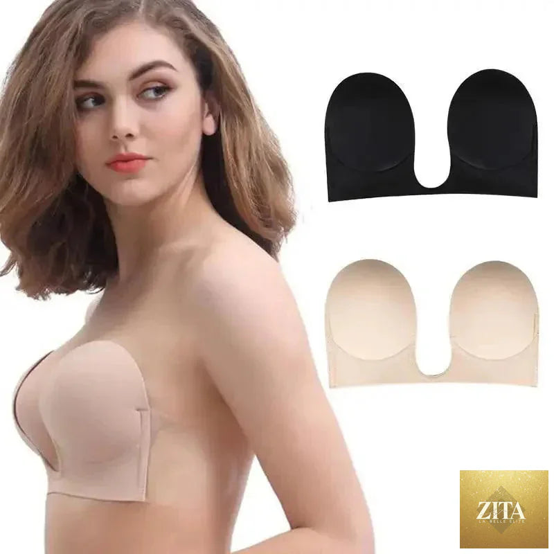 Stevvex New Elegance invisible strapless push-up bra with self-adhesive silicone, breathable deep U design, ideal for dresses and weddings.