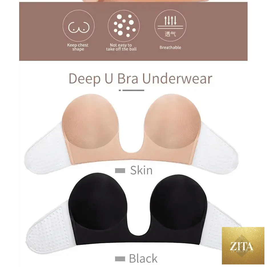 Stevvex New Elegance strapless push-up bra with self-adhesive silicone, breathable deep U design, ideal for dresses and weddings.