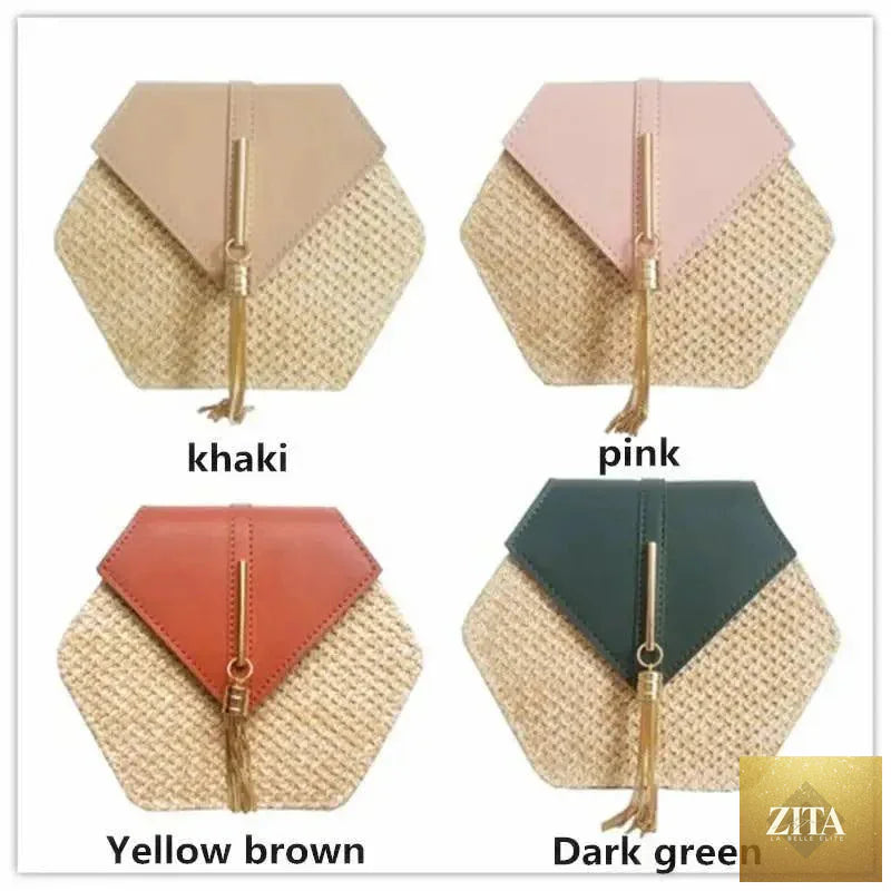 Elegant genuine leather handbag by Stevvex featuring a multi-style straw and leather design, perfect for women and girls.