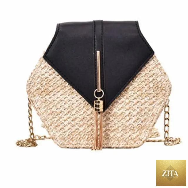 Elegant genuine leather handbag by Stevvex featuring multistyle straw and leather design, perfect for women and girls in summer.