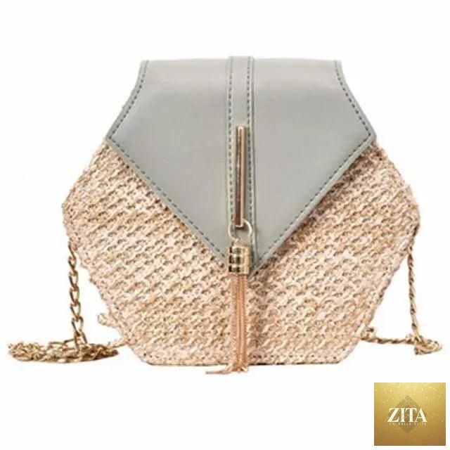 Elegant genuine leather handbag by Stevvex featuring multistyle straw and leather design, perfect for women and girls' summer beach outings.