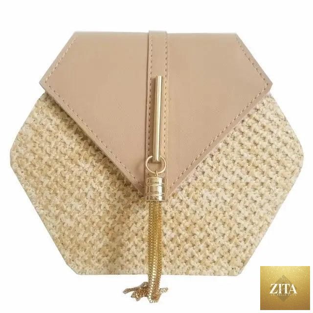 Elegant genuine leather handbag by Stevvex featuring straw and leather mix, designed as a stylish summer beach shoulder bag for women.