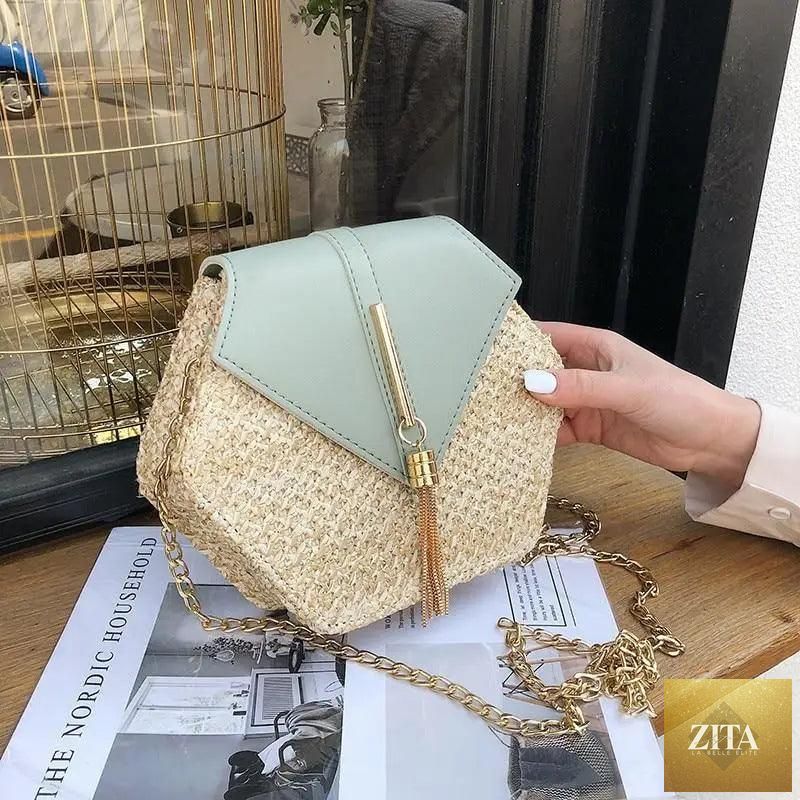 Elegant genuine leather and straw multi-style handbag by Stevvex featuring woven design, perfect for women and girls in summer.
