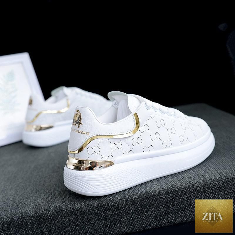 White Stevvex women's thick-soled sports sneakers with breathable design, lace-up style, ideal for gym, tennis, and casual summer wear.