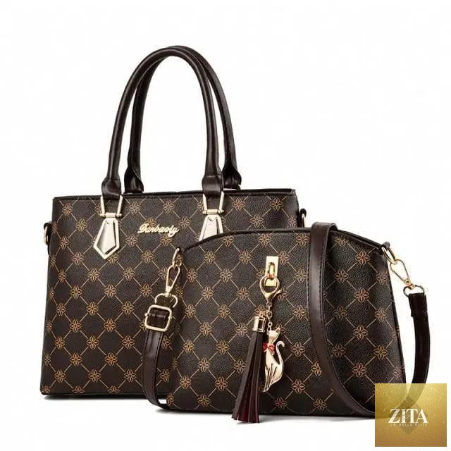 Elegant genuine leather handbag set by Stevvex featuring two stylish shoulder bags for women and girls.