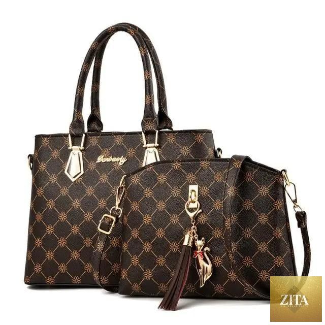 Elegant genuine leather handbag set by Stevvex, stylish 2-piece luxury bags for women and girls, shoulder and gift bag options.