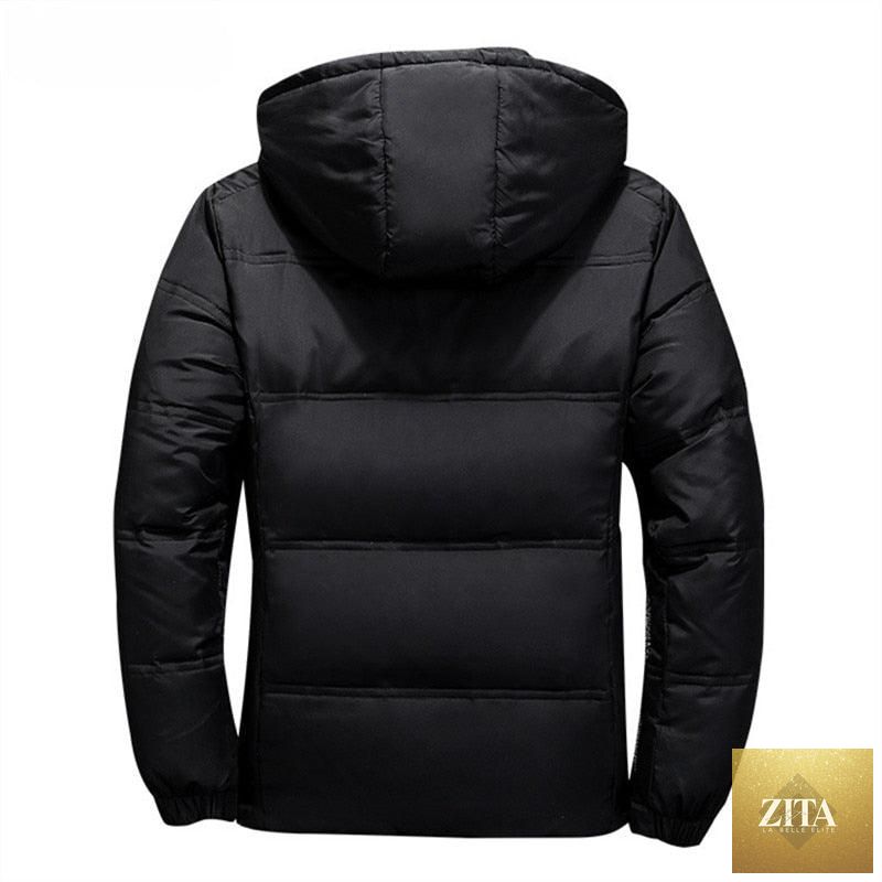 Stevvex men's modern red winter jacket with hood, solid color, warm, stylish outdoor coat with unique design and comfortable fit.