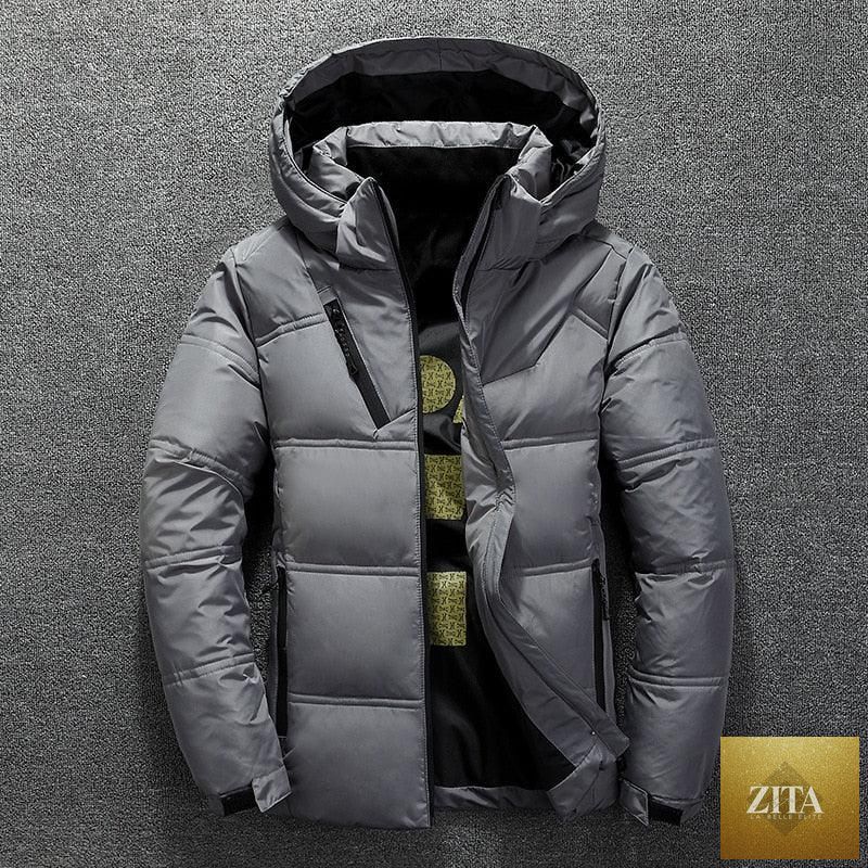 Stevvex men's modern red winter jacket with hood, solid color, warm, stylish, suitable for outdoor winter wear, comfortable fit.