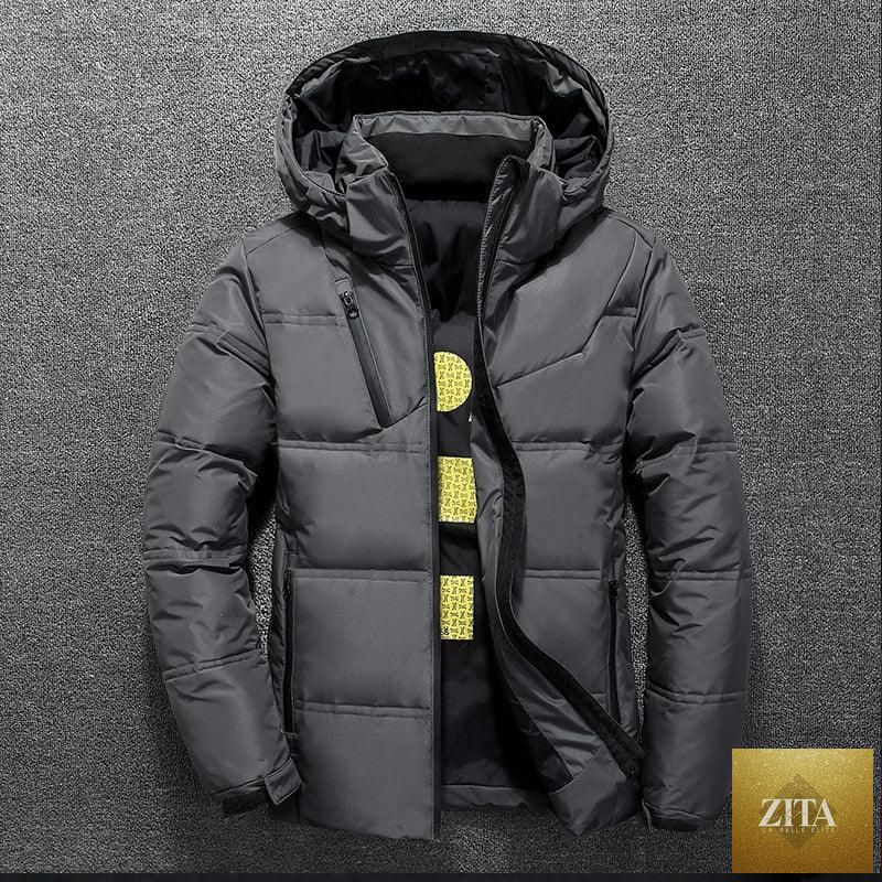 Stevvex men's modern red winter jacket with hood, solid color, unique design, warm, outdoor coat for cold weather.