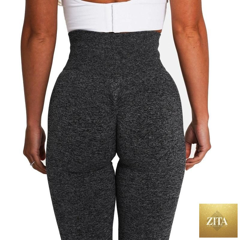 Pink seamless leggings for women, high-waist gym and yoga pants, featuring a push-up and lifting design for active wear.