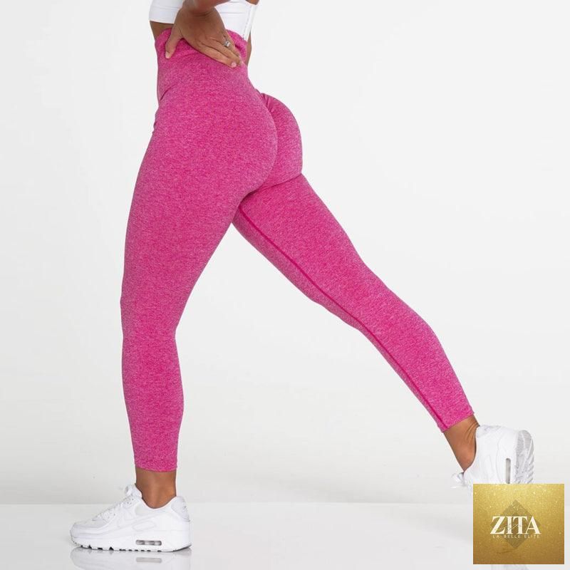 Pink seamless leggings for women, high waist yoga pants, gym workout, fitness activewear, from Stevvex.