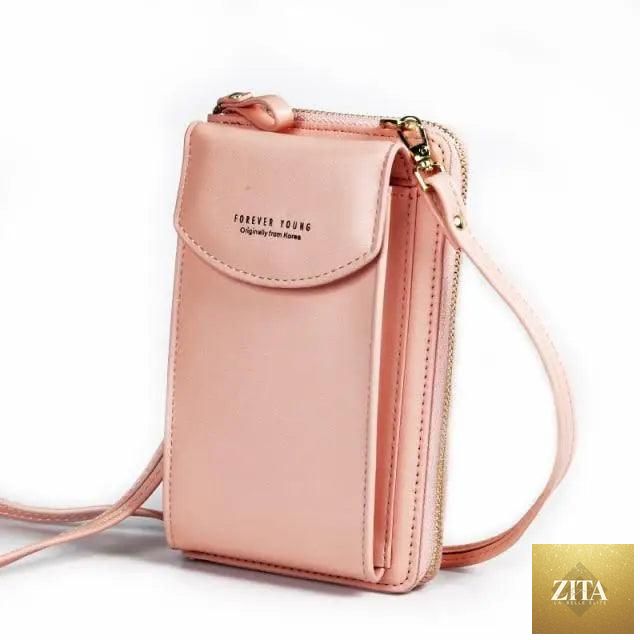 Elegant genuine leather Zita La Belle Elite small PU luxury handbag with a crossbody strap, phone wallet, and clutch design for women.
